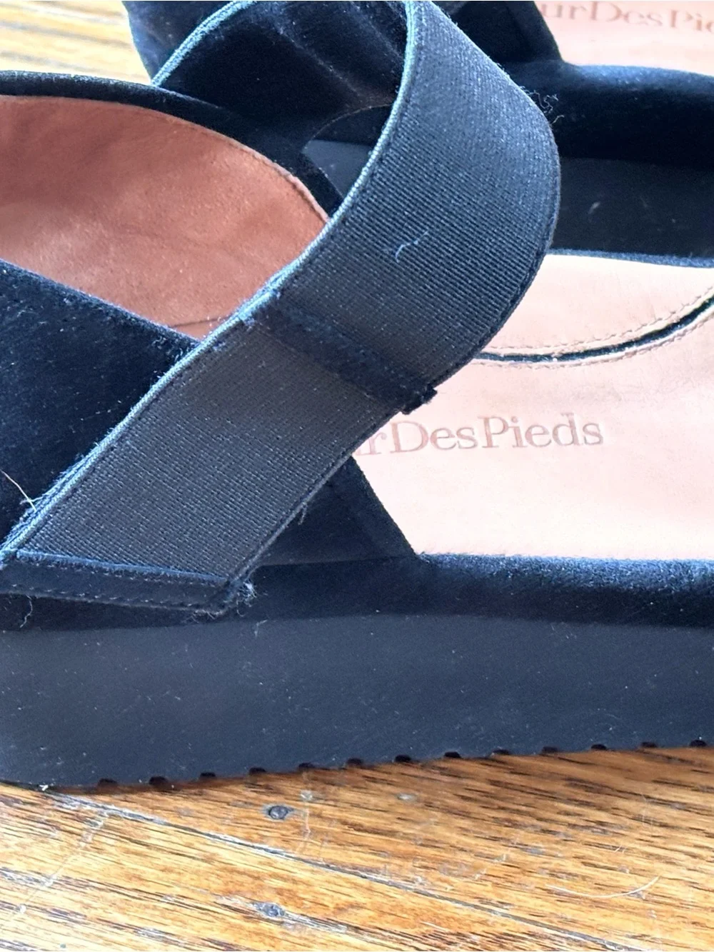 L’Amour des Pieds Amadour Black Suede Open-Toe Wedge Sandals with Ankle Strap